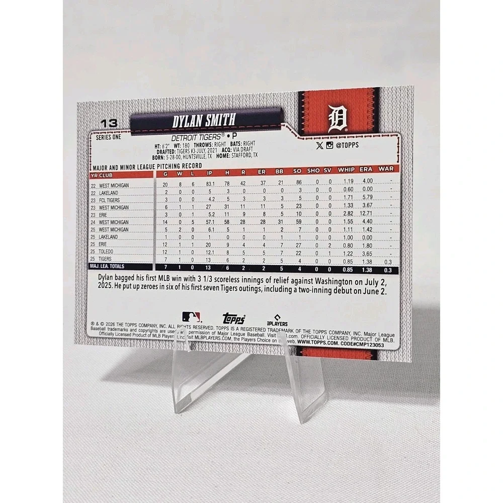 Dylan Smith 2026 Topps Series 1 Baseball Holofoil Detroit Tigers (RC) #13